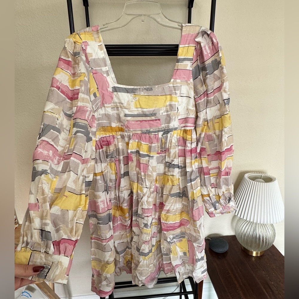 Artsy Flowy Mini Dress with Balloon Sleeves